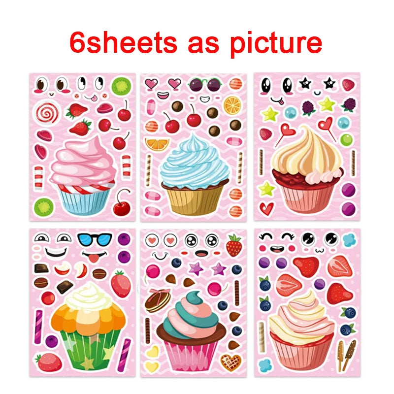 Puzzle Assemble Birthday Cake Stickers Sheets Kids Children Party