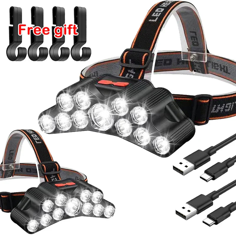 11 LED USB Rechargeable Headlamp | Built-in 18650 Battery