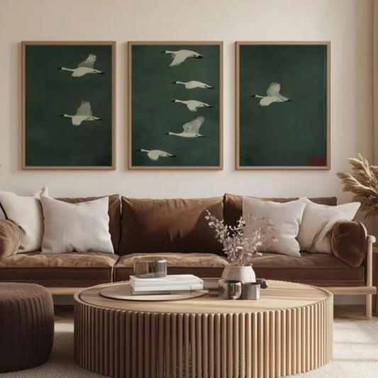 Emerald Green Geese 3-Piece Canvas Wall Art | Nature Print Canvas Wall Art Peaceful Pleasures Health and Wellness G3578-3pcs 50x70cm No Frame