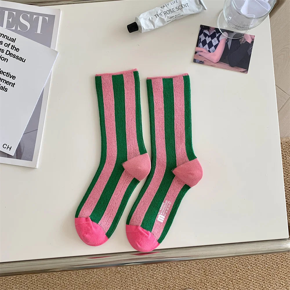 Striped Funny Crew Socks | Korean Japanese Unisex Fashion