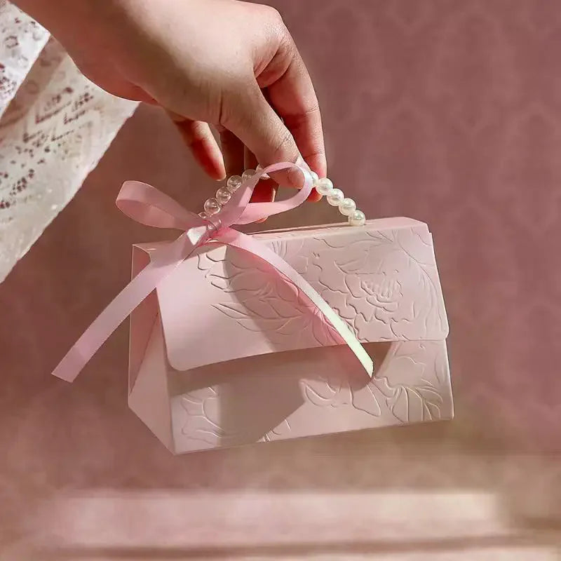 10-Pack Pink Pearl Ribbon Gift Boxes | Wedding Candy Favor