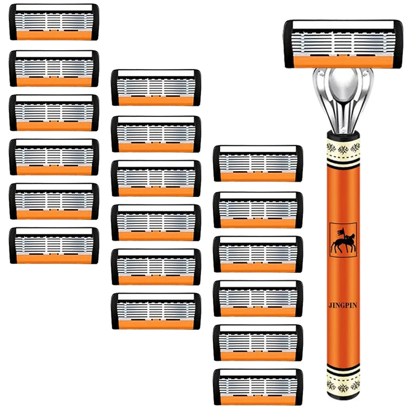6-Blade Men's Safety Razor | Stainless Steel Shaver Set