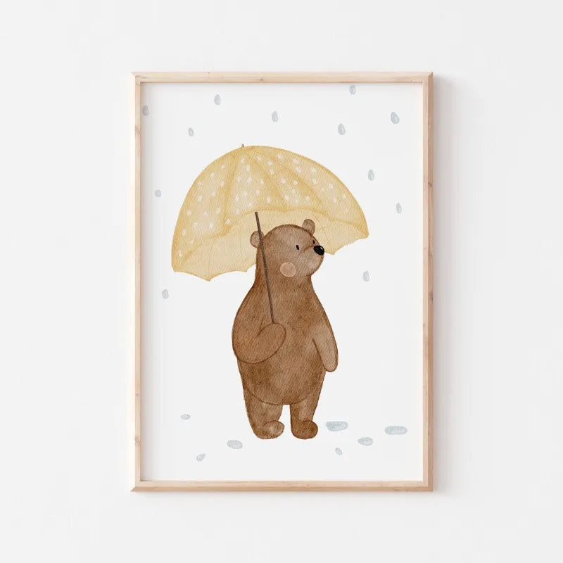 Cute Bear Cartoon Canvas Wall Art for Kids Nursery Room Decor