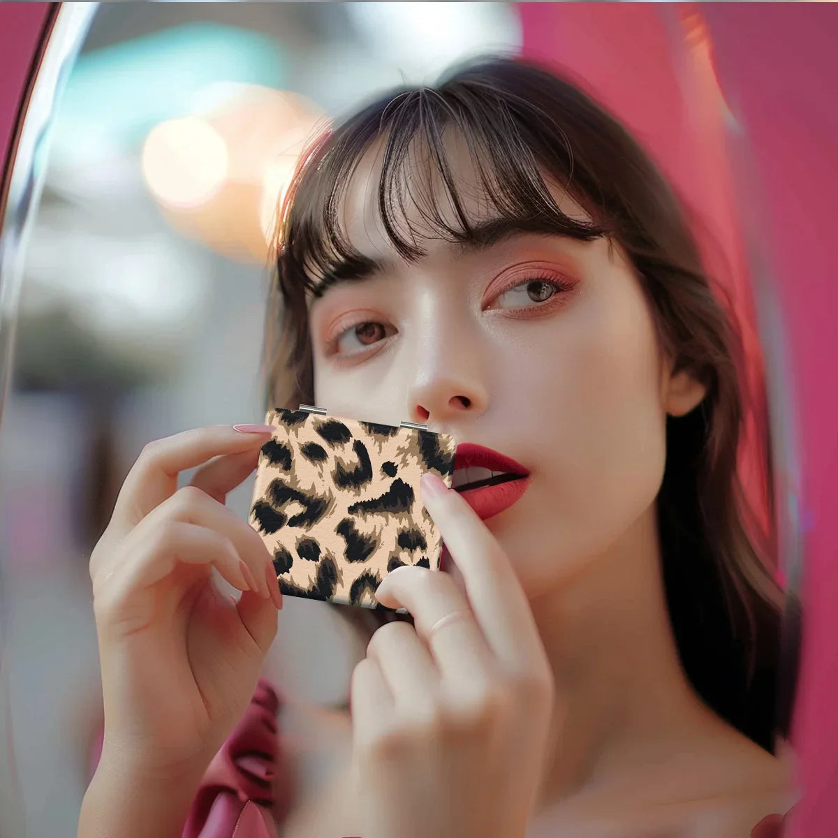 Portable Leopard Print Makeup Mirror Square Folded Double Sided Mirror for Women Girls Dormitory Home Travel Gift Mini Mirror Peaceful Pleasures Health and Wellness