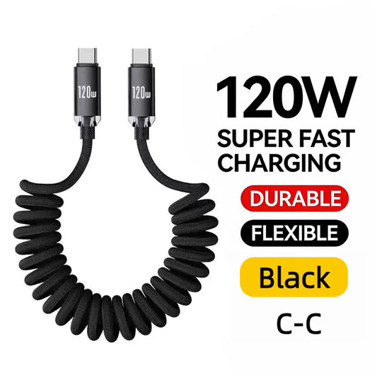 120W Retractable USB-C Fast Charging Cable | iPhone & Samsung Retractable Charging Cable Peaceful Pleasures Health and Wellness
