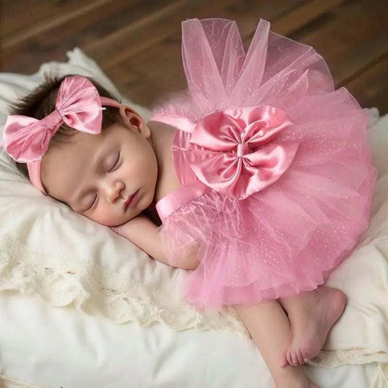 Newborn Lace Romper Dress & Hairband Set | Baby Photo Props
