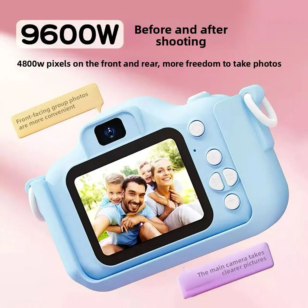 High-Appearance Kids Digital Camera | 9600W Mini Portable HD Dual-Lens Instant Camera for Boys & Girls Perfect Festival Gift Peaceful Pleasures Health and Wellness