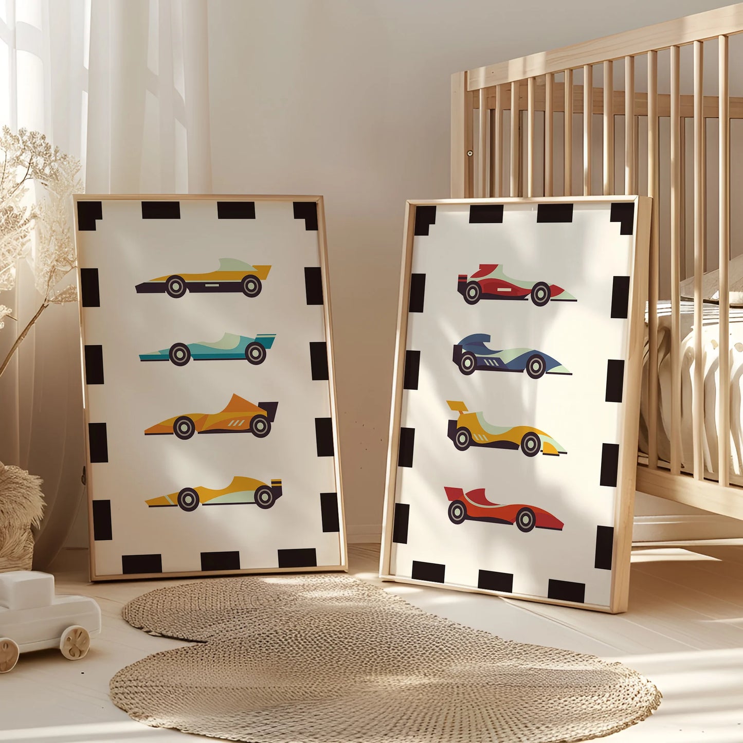Personalized Cartoon Racing Canvas Wall Art 3-Piece Kids Room