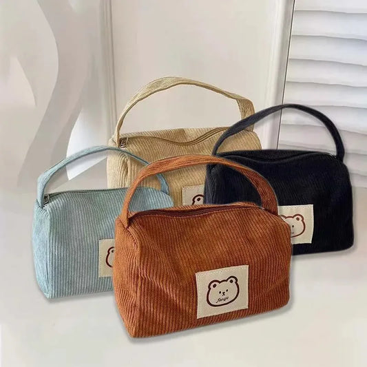 Women's Plush Corduroy Cosmetic Bag – Large Soft Handbag Cosmetic Handbag Oasis Select