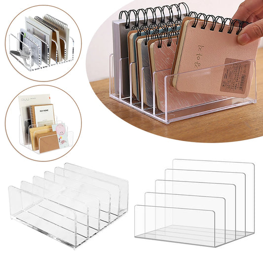 Clear Acrylic Magazine File Holder & Desk Organiser | 4–5 Slots Desktop File Organiser Peaceful Pleasures Health and Wellness