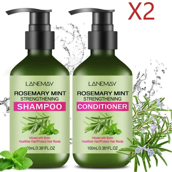 LANEMAV Rosemary Mint Shampoo & Conditioner Set | All Hair