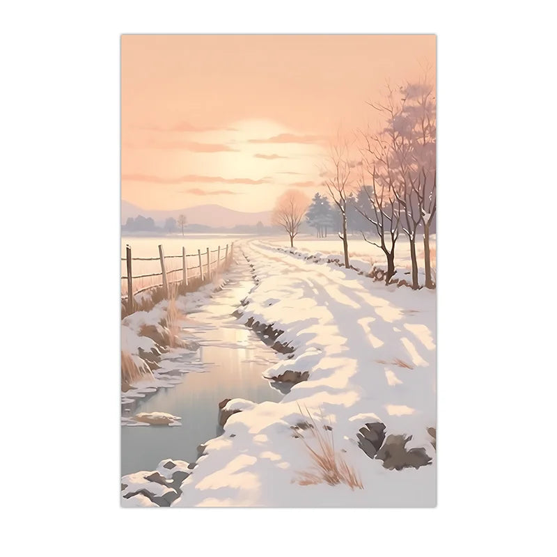 Winter Landscape Wall Art, Snowy Forest Plant Canvas Painting, Nordic Cozy Season Poster Print for Bedroom Living Room Decor Peaceful Pleasures Health and Wellness 06 40x60cm No Frame China Mainland