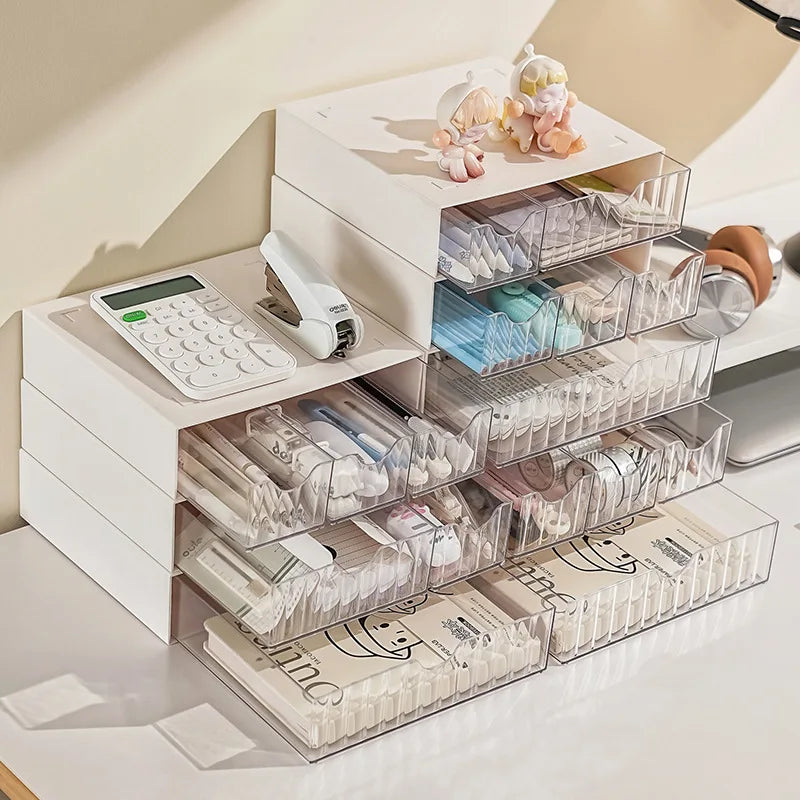 Stackable Drawer Organizer Multi-Functional Storage Box Large Capacity Desktop Stationery Holder Space-Saving Drawer Cabinet Peaceful Pleasures Health and Wellness