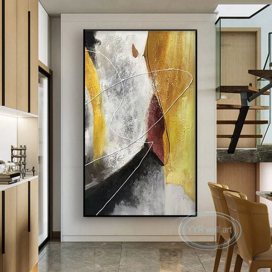 Canvas Art Decor Mural Handmade Modern Abstract Oil Painting Yellow Black Texture Wall Poster For Living Room Bedroom Restaurant Peaceful Pleasures Health and Wellness