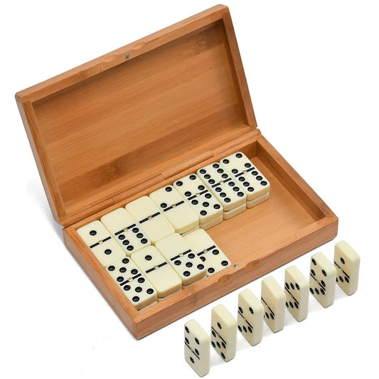 Premium Wooden Domino Game Set, 28PCS Classic Double Six Dominoes for Family Block & Draw Travel & Portable Table Game Peaceful Pleasures Health and Wellness