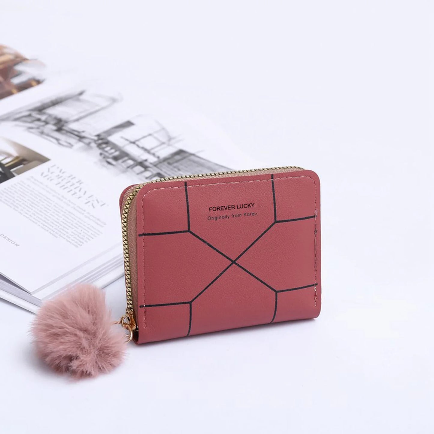 Women Minimalist Short Wallet with Smooth Feel Premium PVC Material Suitable for Daily Casual Activities Peaceful Pleasures Health and Wellness Dark pink