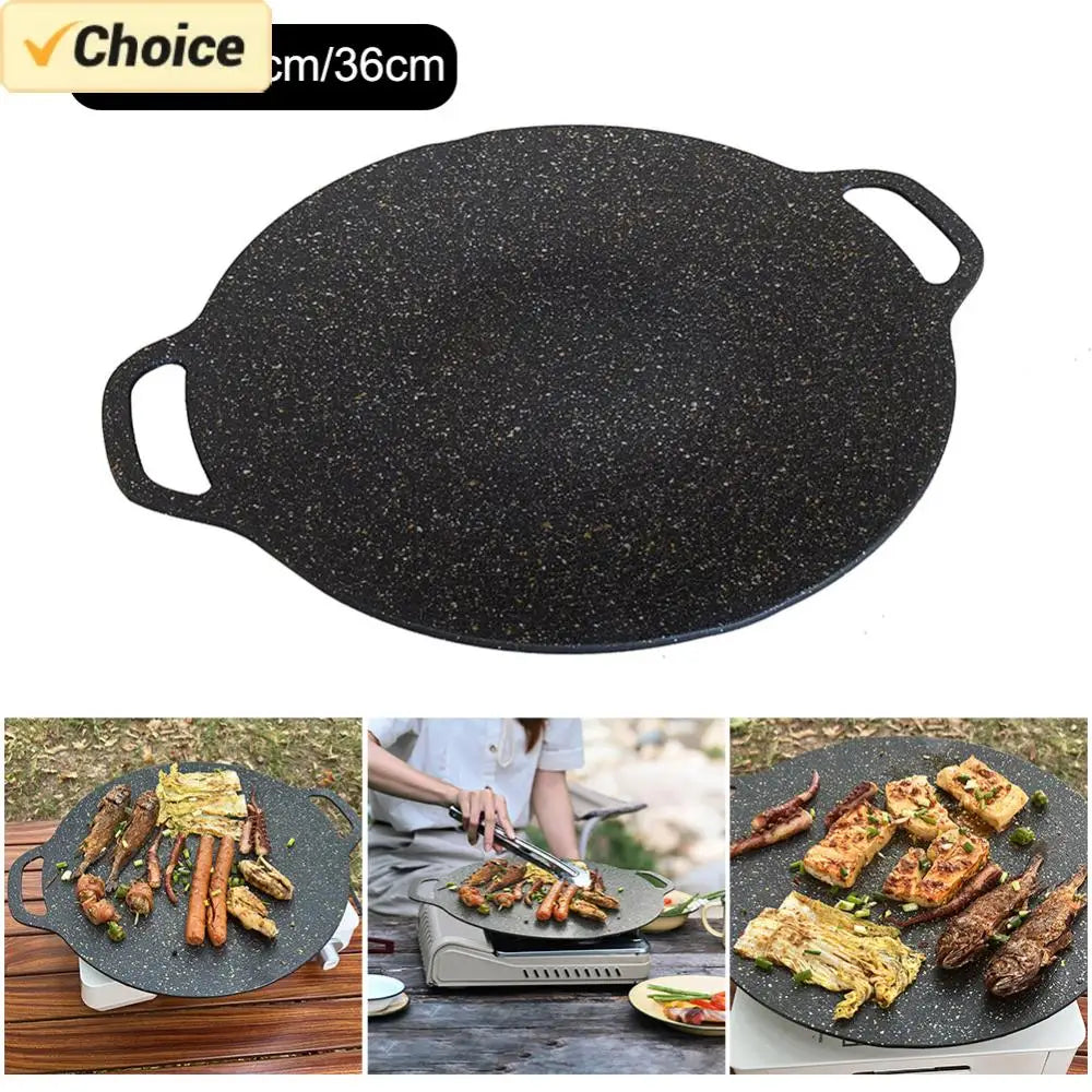 Outdoor Grill Pan Korean Roastig Frying Pan Non-stick Barbecue Plate gas furnace BBQ Baking Tray Camping Kitchen Bakeware Peaceful Pleasures Health and Wellness