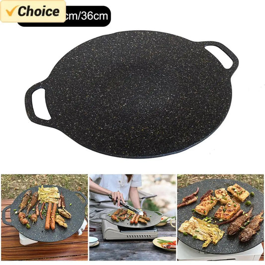 Outdoor Grill Pan Korean Roastig Frying Pan Non-stick Barbecue Plate gas furnace BBQ Baking Tray Camping Kitchen Bakeware Peaceful Pleasures Health and Wellness
