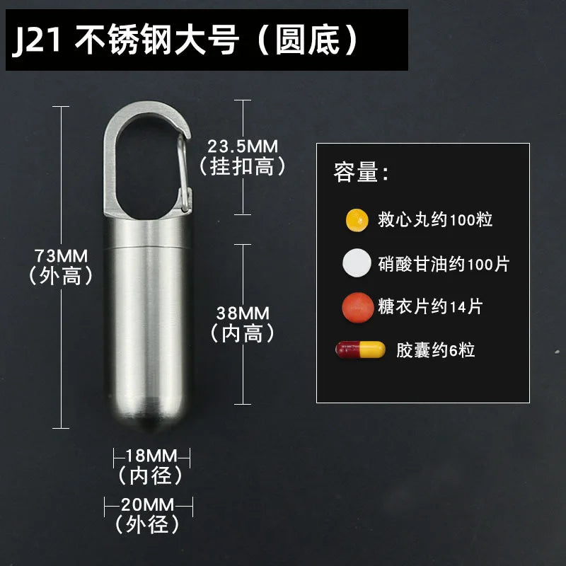 Portable Mini Stainless Steel Sealed Capsule Waterproof Pill Box Camping Firstaid Pendant Travel Outdoor Portable Pill Case Peaceful Pleasures Health and Wellness L