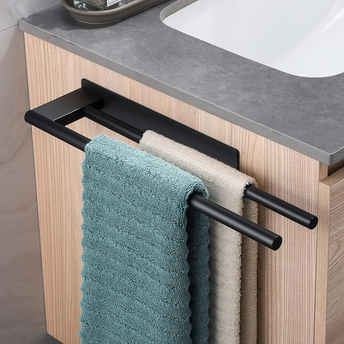Stainless Steel Towel Bar Home Double-pole Paper Roll Rack Towel Rack Bathroom Kitchen Storage Rack Single-pole Towel Bar Set Peaceful Pleasures Health and Wellness Black 2 Bar