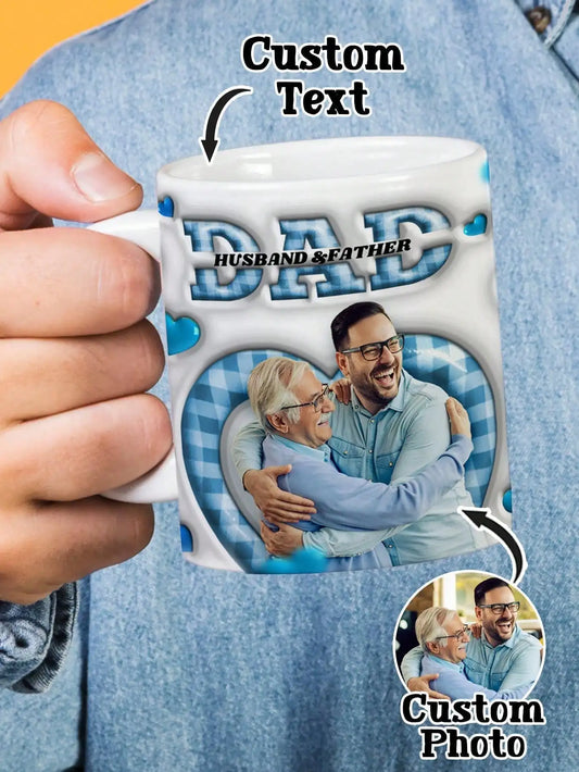 Personalized 3D Dad Mug – Custom Photo & Name Coffee Cup Personalized Photo Mug Peaceful Pleasures Health and Wellness