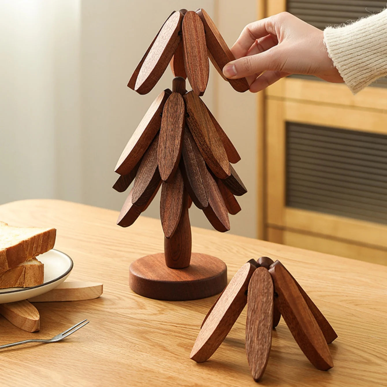 Collapsible Bamboo Tree Trivet | Hot Dish Pad & Table Decor