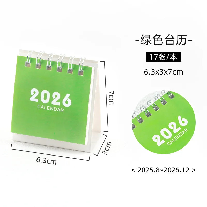 2026 Mini Simple Calendar Desk Calendar Creative Coil Calendar Planner Desktop Decorations Office Stationery Learning Planner Peaceful Pleasures Health and Wellness green
