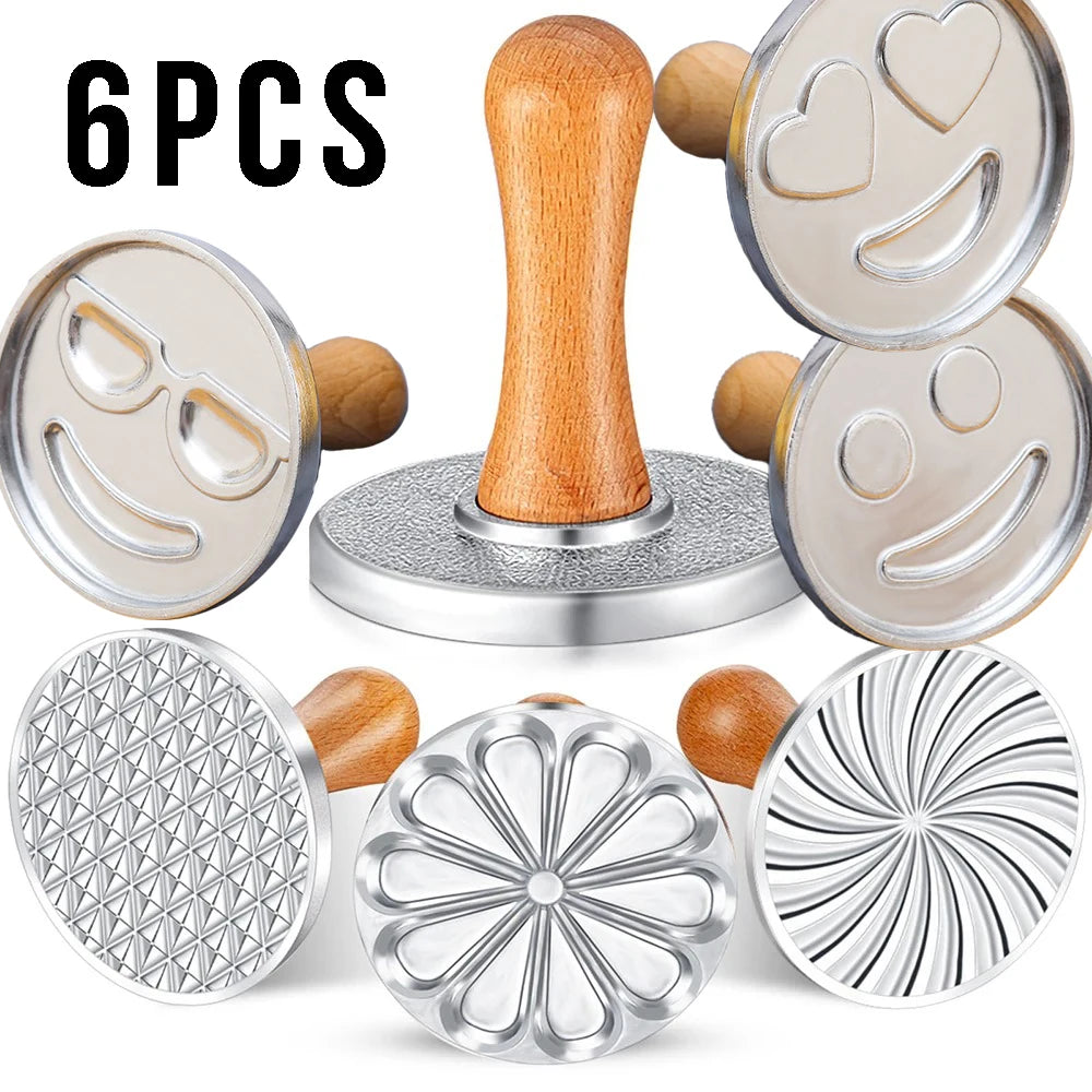 6/3/1 Cookie Cutter Aluminum Alloy Cookie Stamps Wooden Handle Smile Heart Pattern DIY Hand Press Cookie Mold for Festival Party Peaceful Pleasures Health and Wellness