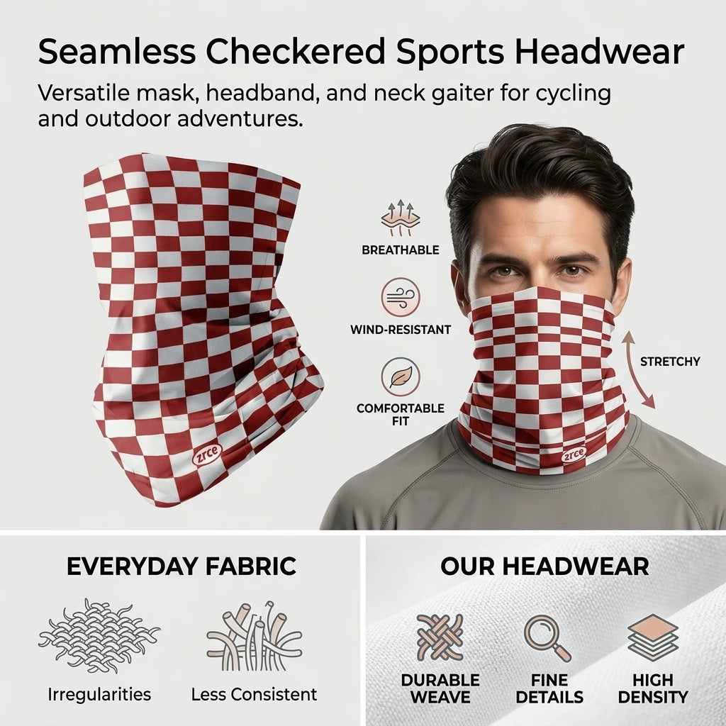 Men's Checkered Seamless Cycling Headband & Neck Gaiter