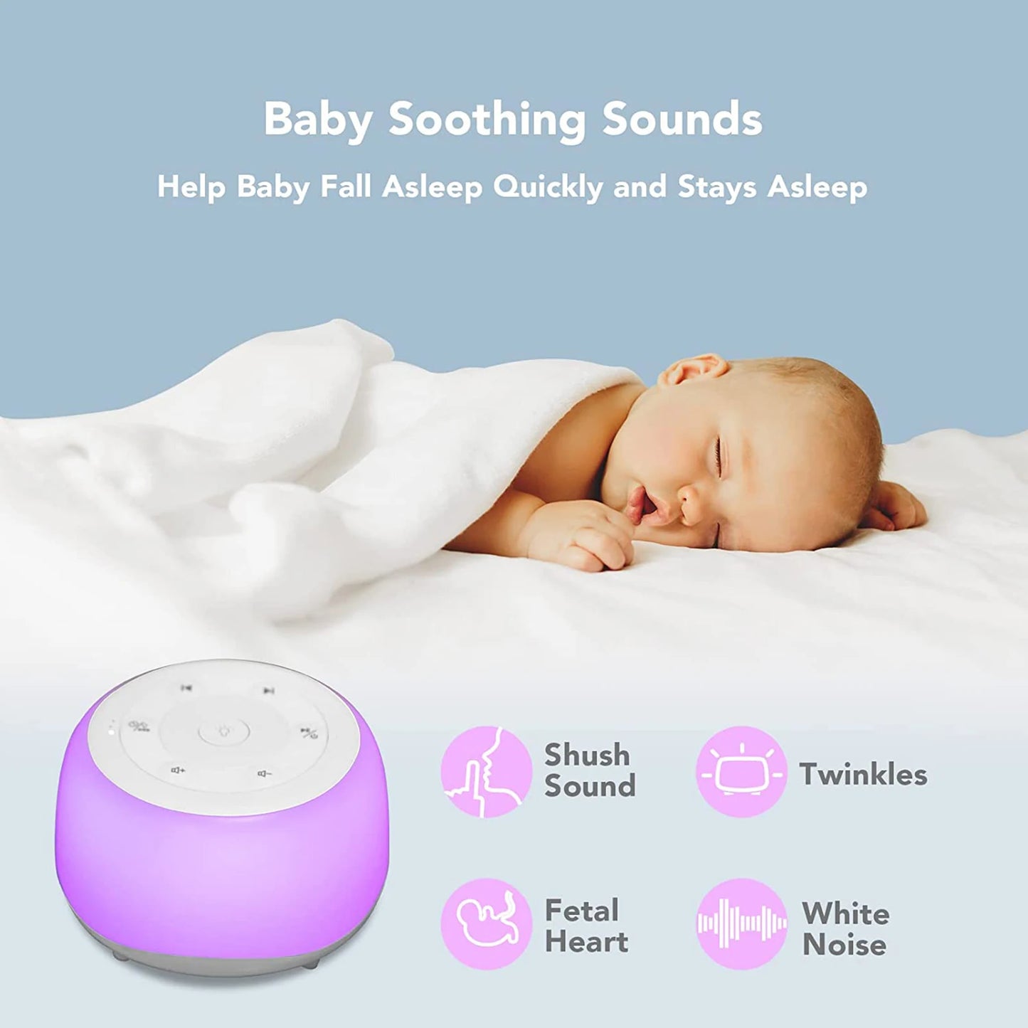 White Noise Machine – 34 Sounds, 7-Color Night Light for Baby