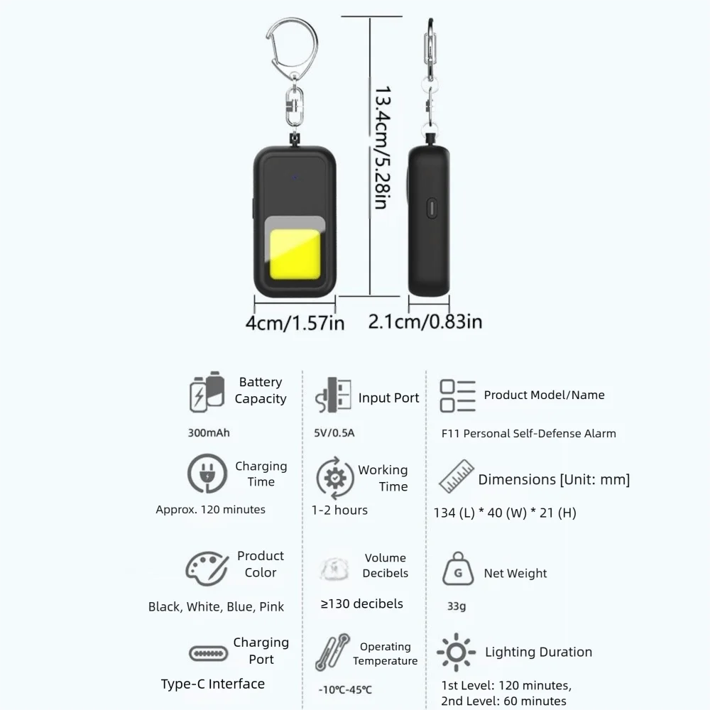 130 DB Safe Sound Personal Alarm LED Strobe Light 2 Modes Alarm Self Defence Alarm Keychain Waterproof with Hanging Hook Peaceful Pleasures Health and Wellness