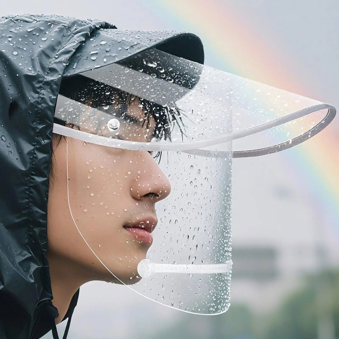 Double-Layer Rain Shield for Face, Clear Wide Brim with Elastic Headband Rain Hat Protector for Cycling Commuting Outdoor Peaceful Pleasures Health and Wellness
