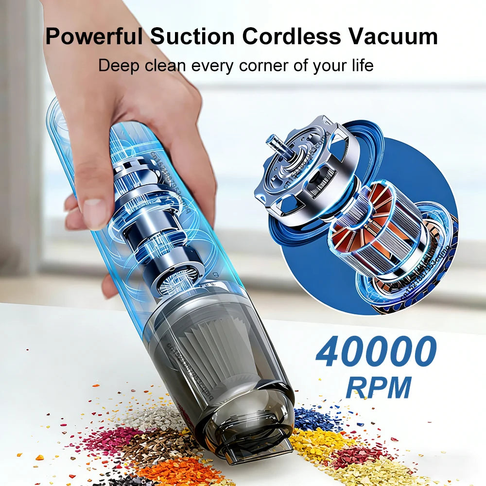 13000PA Wireless Car Vacuum Cleaner USB Rechargeable Powerful Suction Cleaning Machine Handheld Portable Car&Home Vacuum Cleaner Peaceful Pleasures Health and Wellness