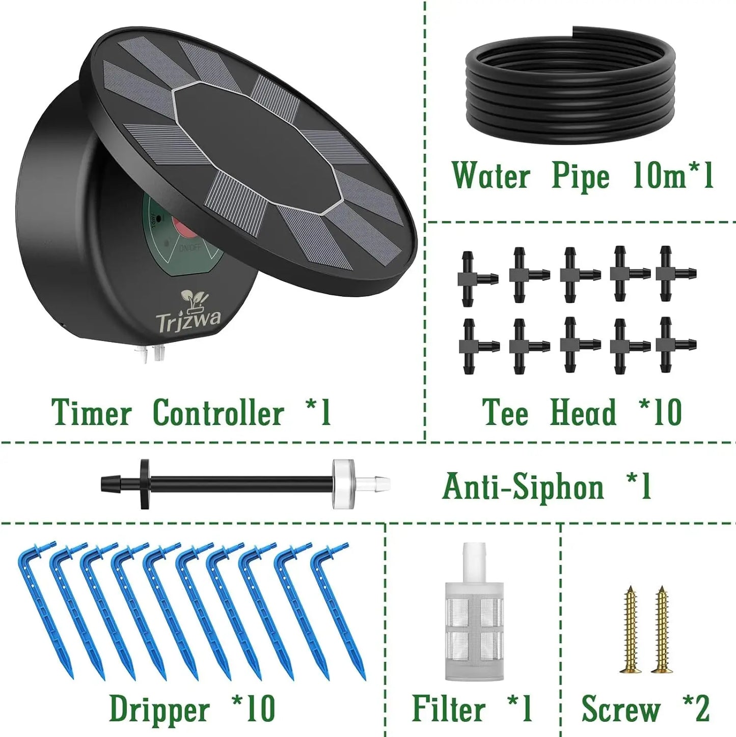 Solar Drip Irrigation Kit – Auto Garden Watering System 10m