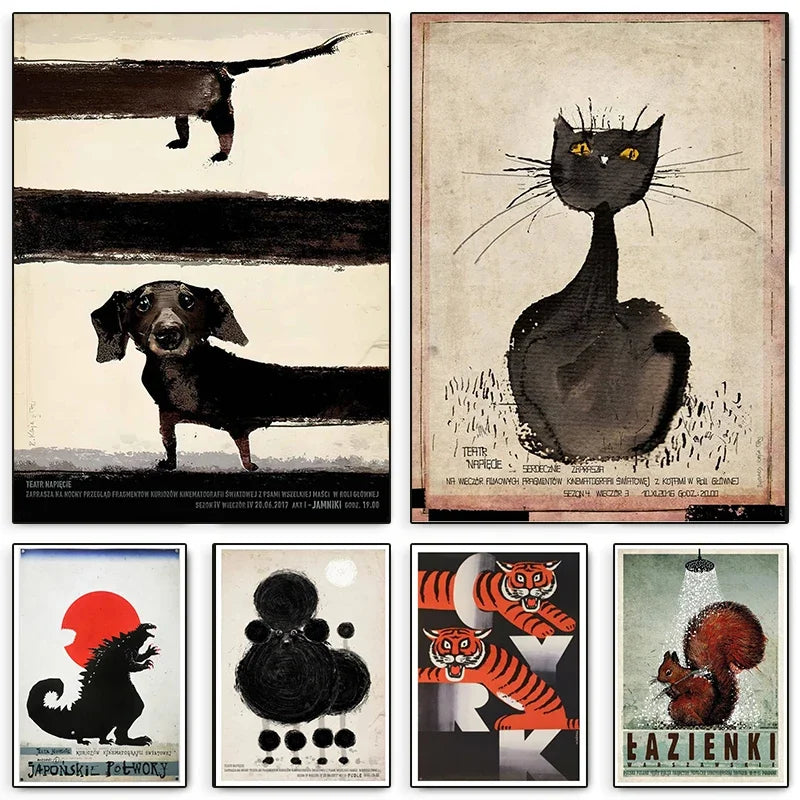 Ryszard Kaja Polish Poster Canvas Art | Dachshund & Poodle Print
