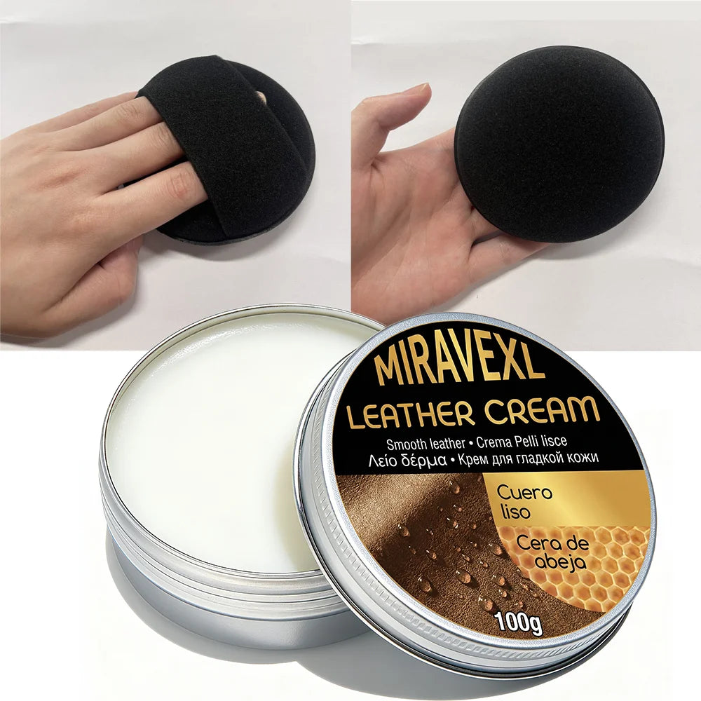 MIRAVEXL Leather Cream Conditioner 100g with Sponge Applicator Auto Car Seat Sofa Restorer Beeswax Polish Leather Care Balm Peaceful Pleasures Health and Wellness