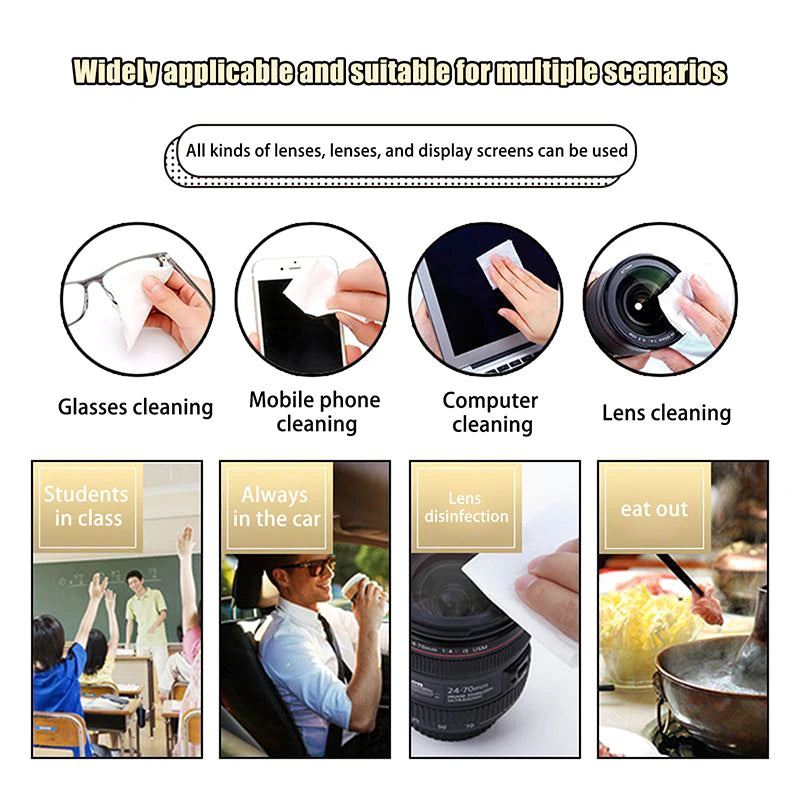 Anti-Fog Lens Cleaning Wipes 100pcs | Alcohol-Free, Lint-Free