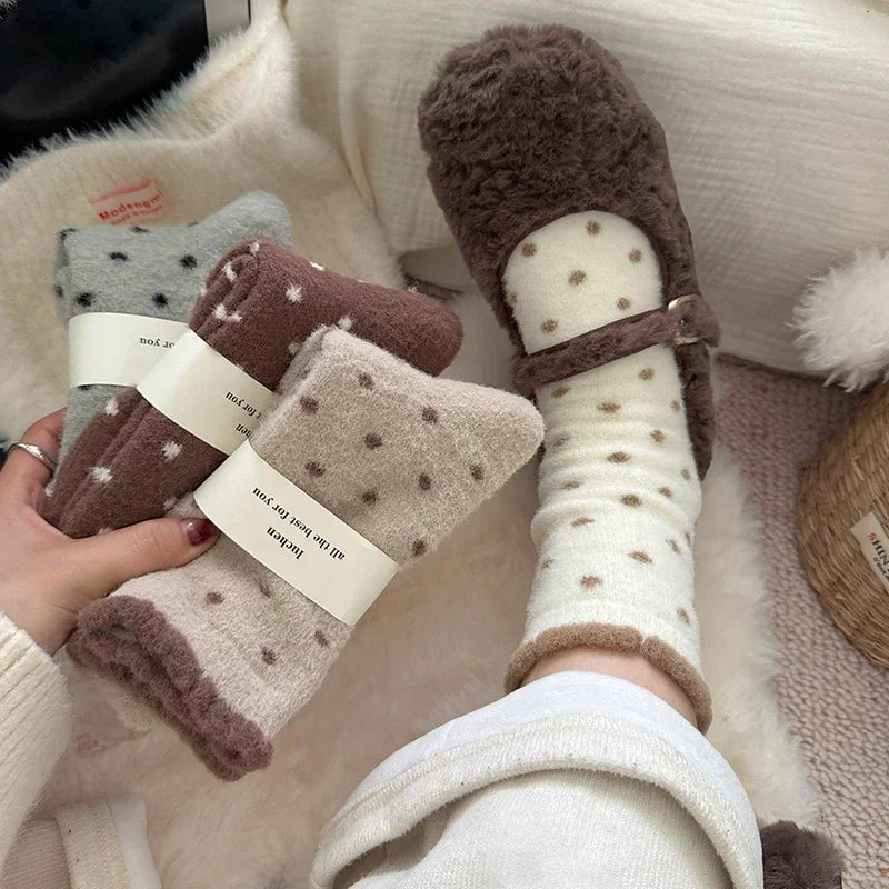 Fashion Autumn Winter Warm Thick Floor Socks with Velvet Dots Australian Fleece Home Cute Confinement Socks Versatile Floor Sox Peaceful Pleasures Health and Wellness