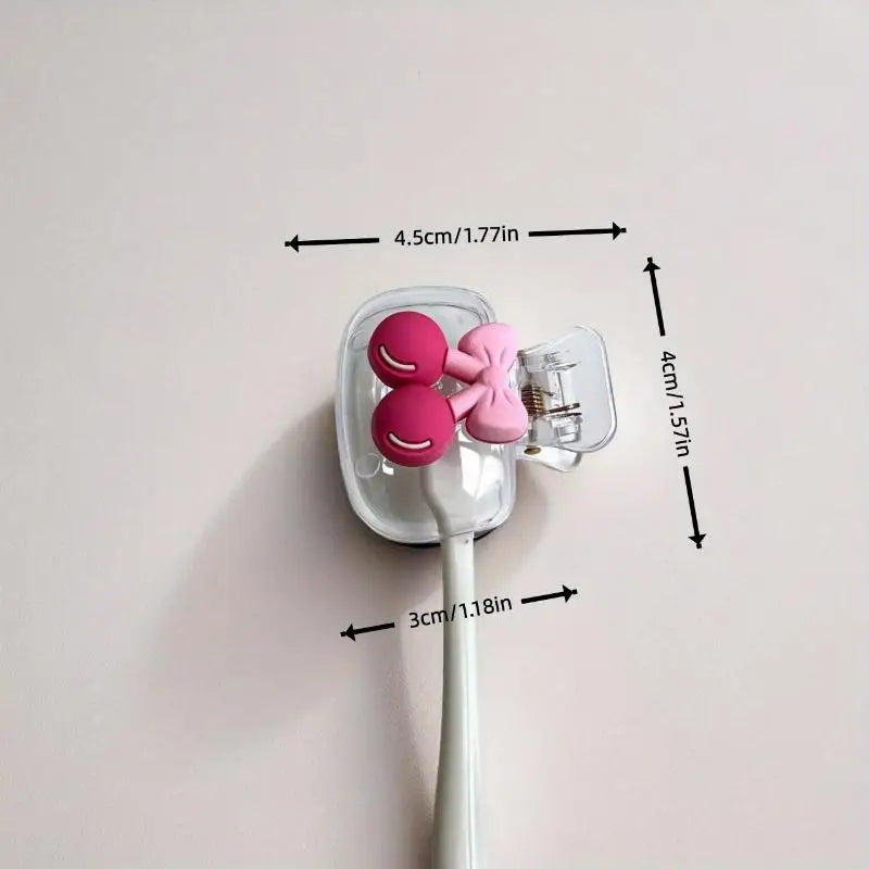 1/2Pcs Cute Cherry Bow Design Toothbrush Storager Toothbrush Head Features Dual Holes For Drainage And Ventilation Peaceful Pleasures Health and Wellness