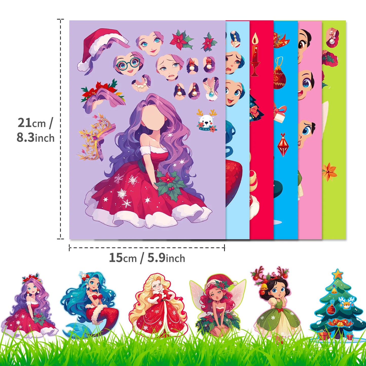 Bview Art Christmas Princess Face Change Stickers Puzzle Doodle DIY