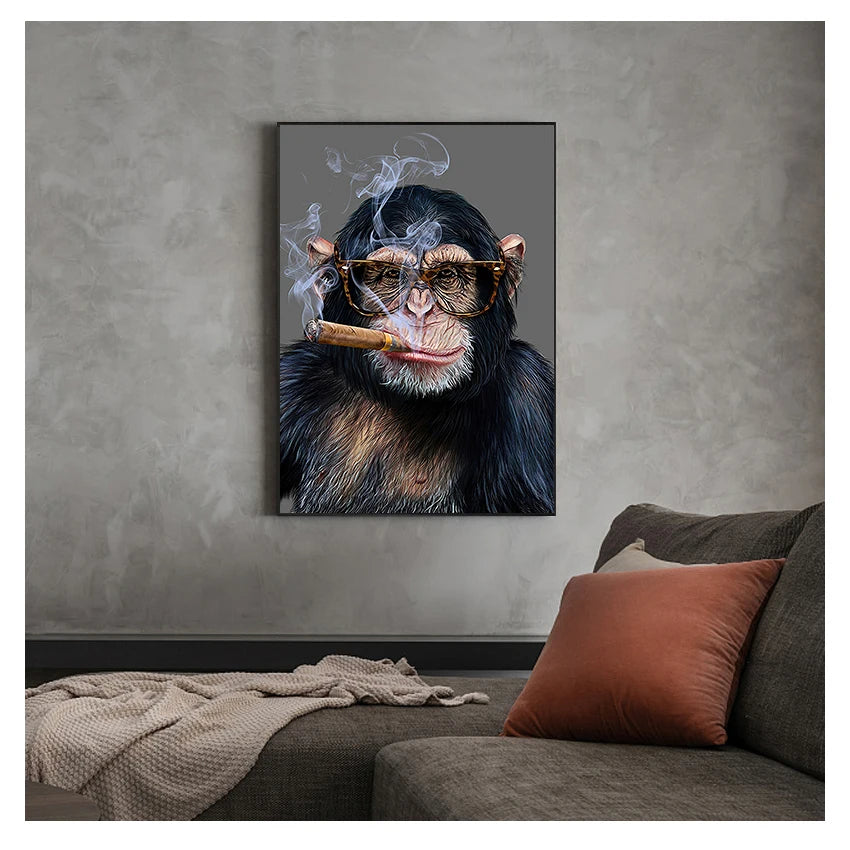Canvas Painting Posters and Prints Street Art Animal Wall Pictures for Living Room Abstract Smoking Monkey Gorilla Peaceful Pleasures Health and Wellness