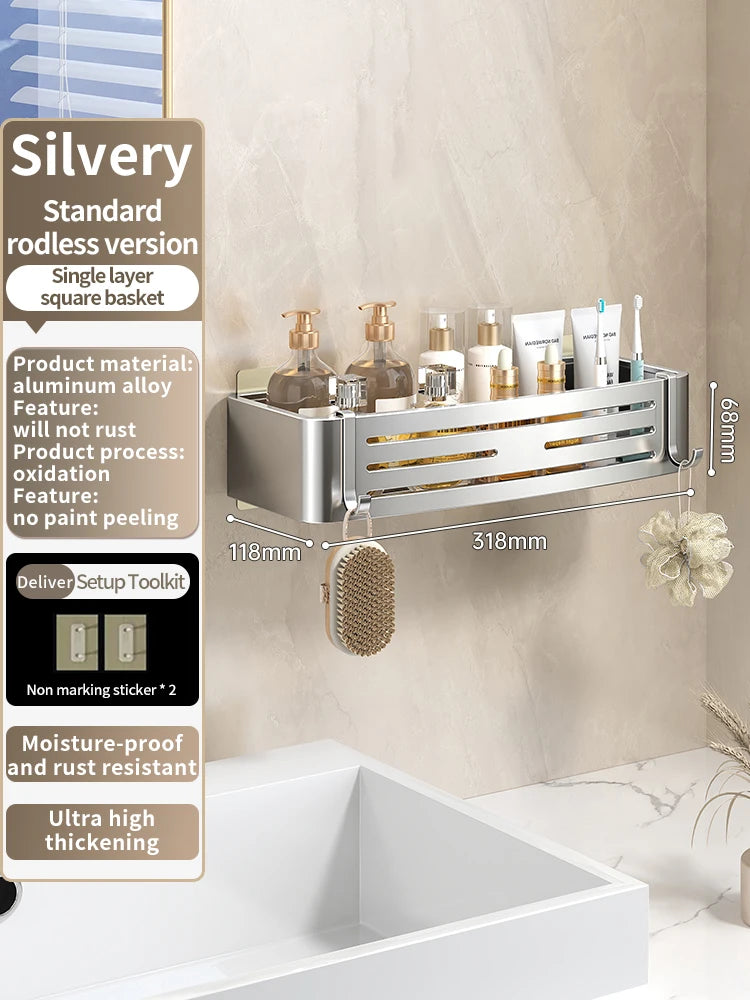 YUNJIEYA Adhesive Corner Shower Shelf | No-Drill Aluminum Rack