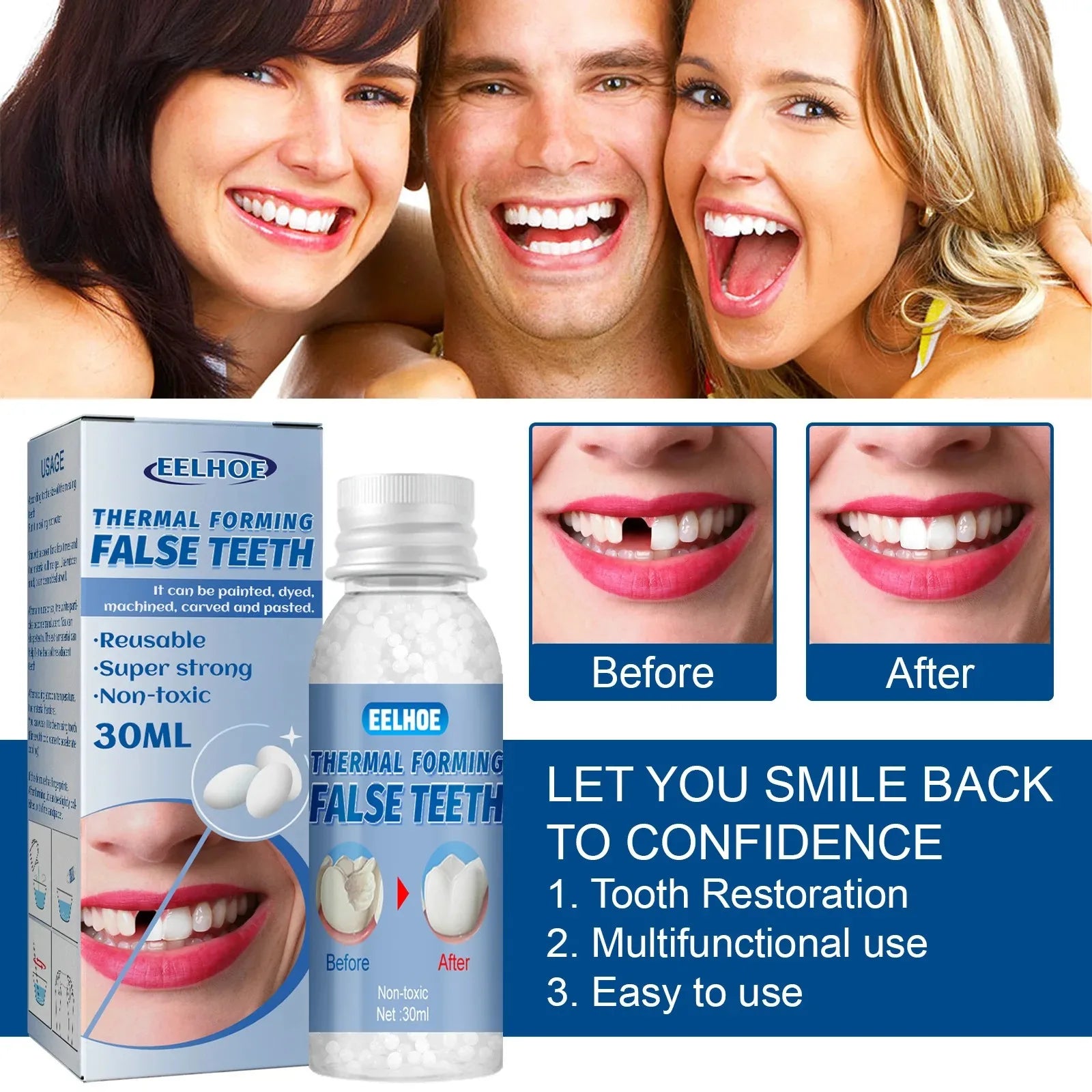 30ML Resin Temporary Tooth Repair Granules Teeth Gaps Missing Broken Tooth Filling Moldable Adhesive Dentures False Teeth Tools Peaceful Pleasures Health and Wellness