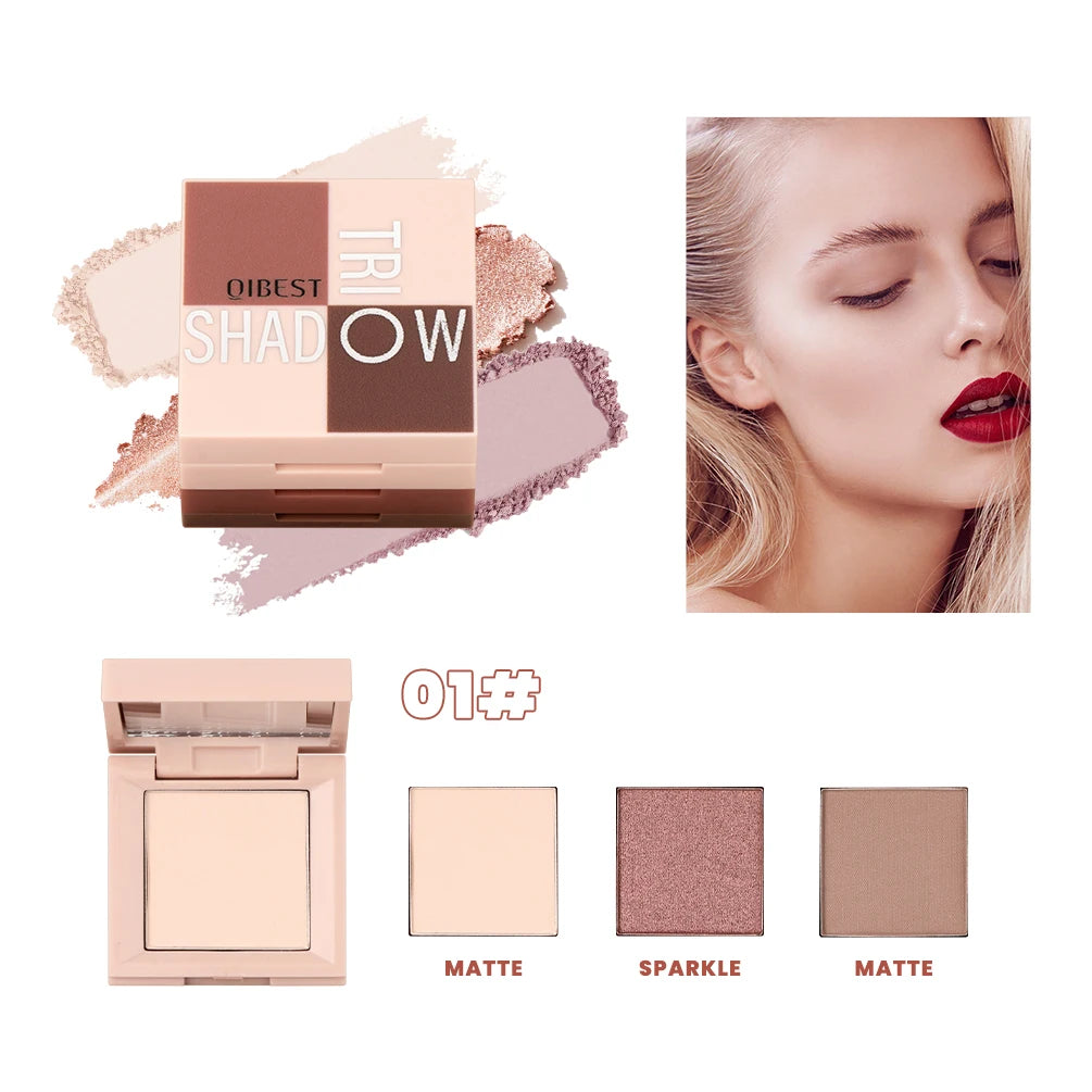 QIBEST 3 In 1 Eyeshadow Palette Highlighter Blush Multifunctional Makeup Glitter Eyeshadow 3 Colors In 1 Case Eyes Cosmetics Peaceful Pleasures Health and Wellness 01