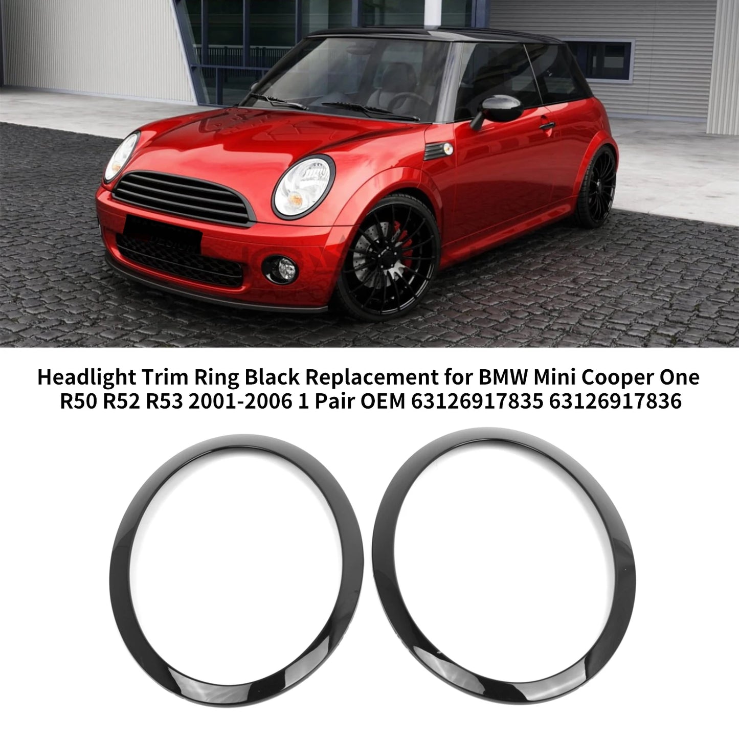 Black Headlight Trim Ring BMW Mini Cooper R50 R52 R53 2001-2006