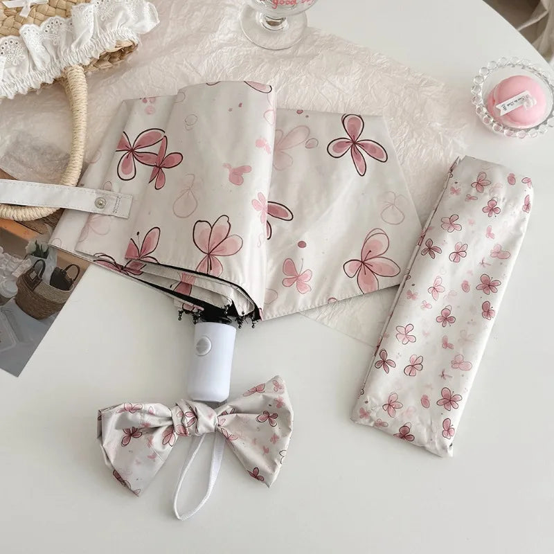 Cute Cartoon Dual-purpose Sun Rain Umbrella Portable Anti-UV Sunscreen Windproof Foldable Parasol for Girls Outdoor Daily Use Peaceful Pleasures Health and Wellness