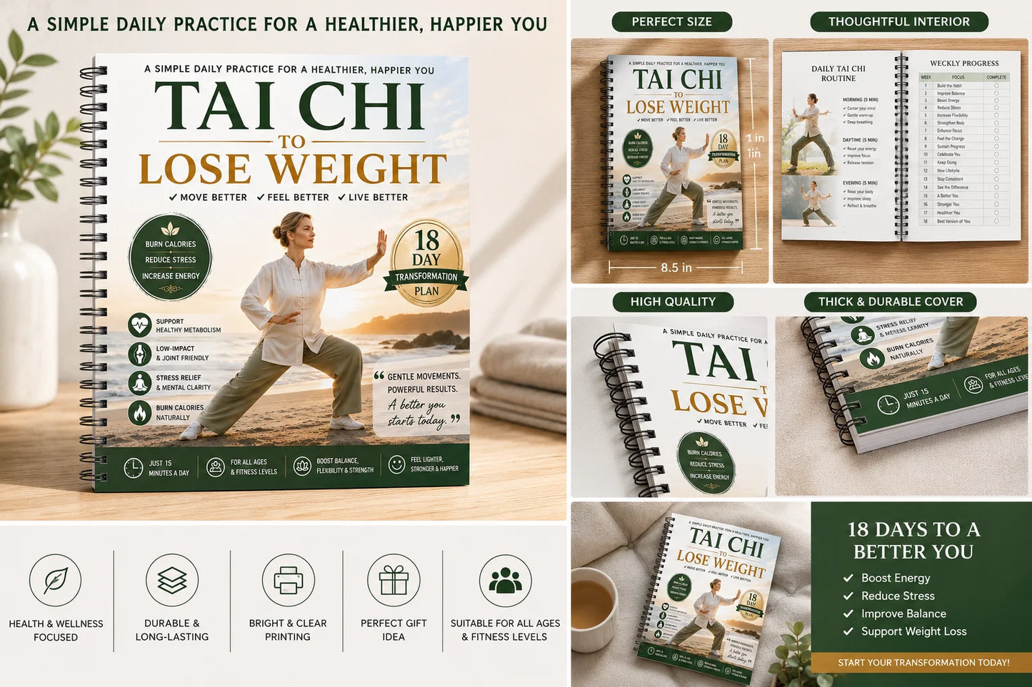 Ai Chi Lose Weight 18-Day Plan Journal Spiral Bound Gentle Fitness