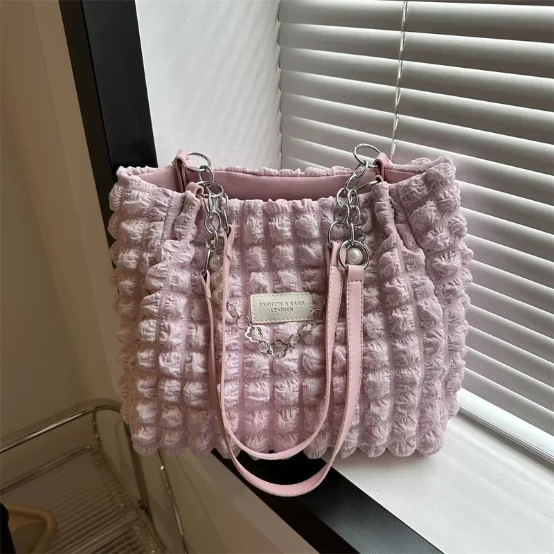 Underarm Pleated Bubble Single-shoulder Bag for Women Large-capacity Casual and Stylish Tote Bag Fashionable Women's Handbags Peaceful Pleasures Health and Wellness Pink