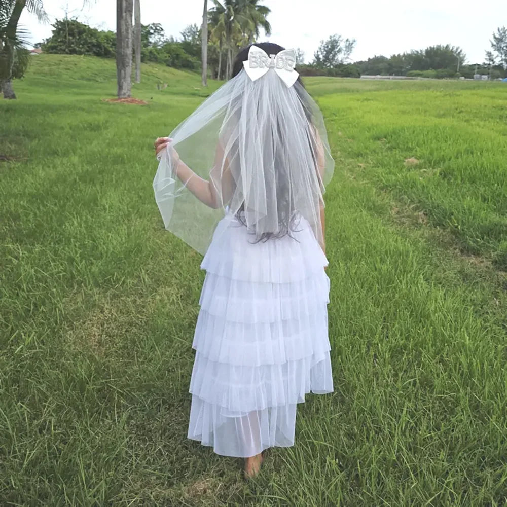 Rhinestone Bride Bow Veil | Bachelorette & Bridal Shower Bridal Hair Veil Peaceful Pleasures Health and Wellness