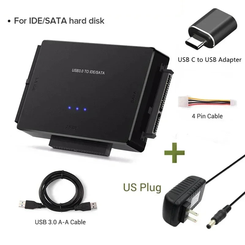 SATA/IDE to USB 3.0 Adapter Hard Drive Adapter Cable Converter for 2.5/3.5 Inch SATA and IDE HDD Support 6TB For PC Macbook Peaceful Pleasures Health and Wellness US Plug with OTG